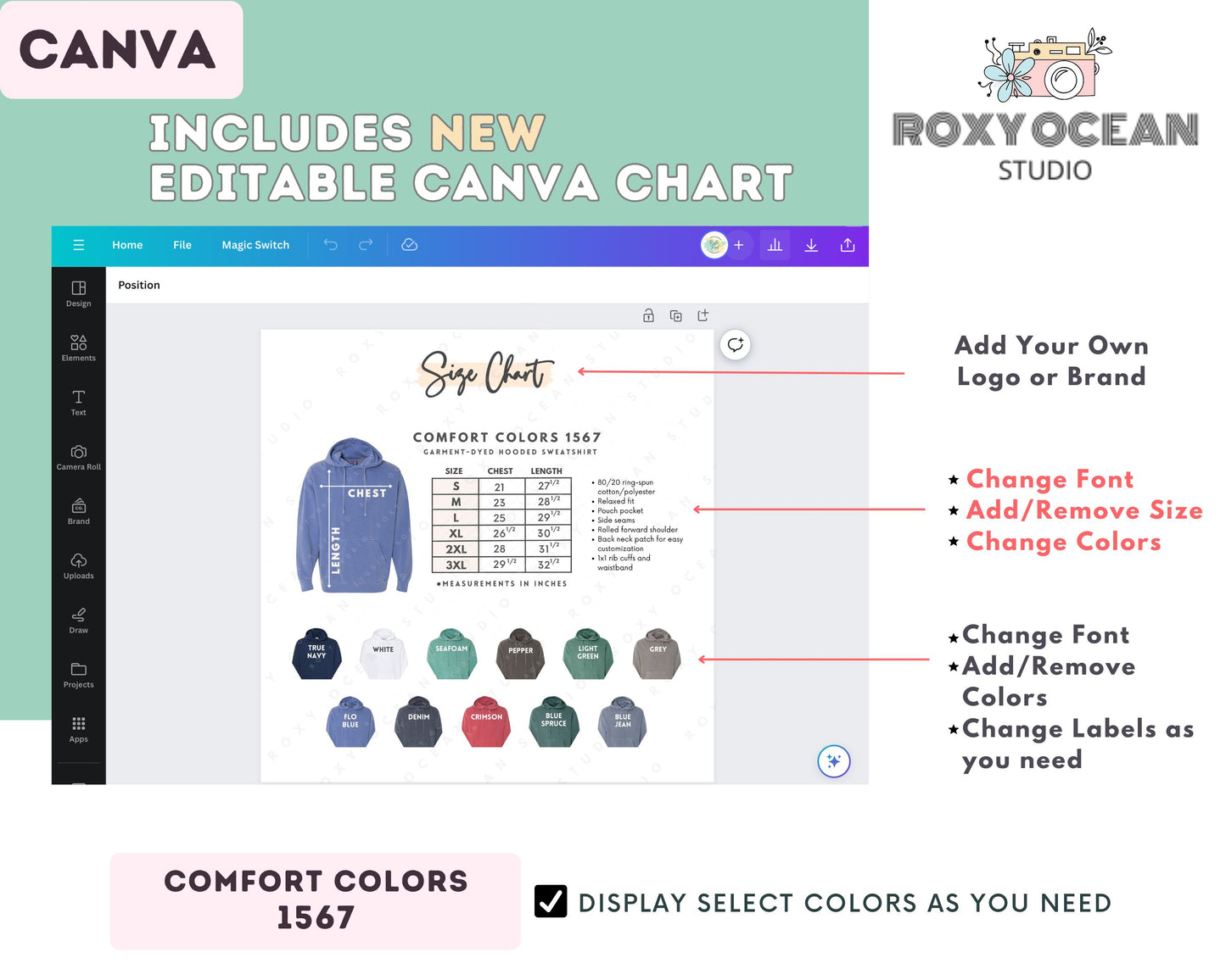 Size Chart | Comfort Colors 1567 Hooded Sweatshirt - NEW