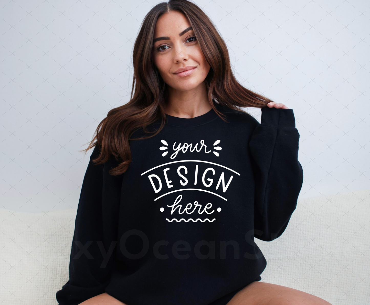 Gildan 18000 Mockup – Black Crewneck Sweatshirt Mockup on Model | Style 15