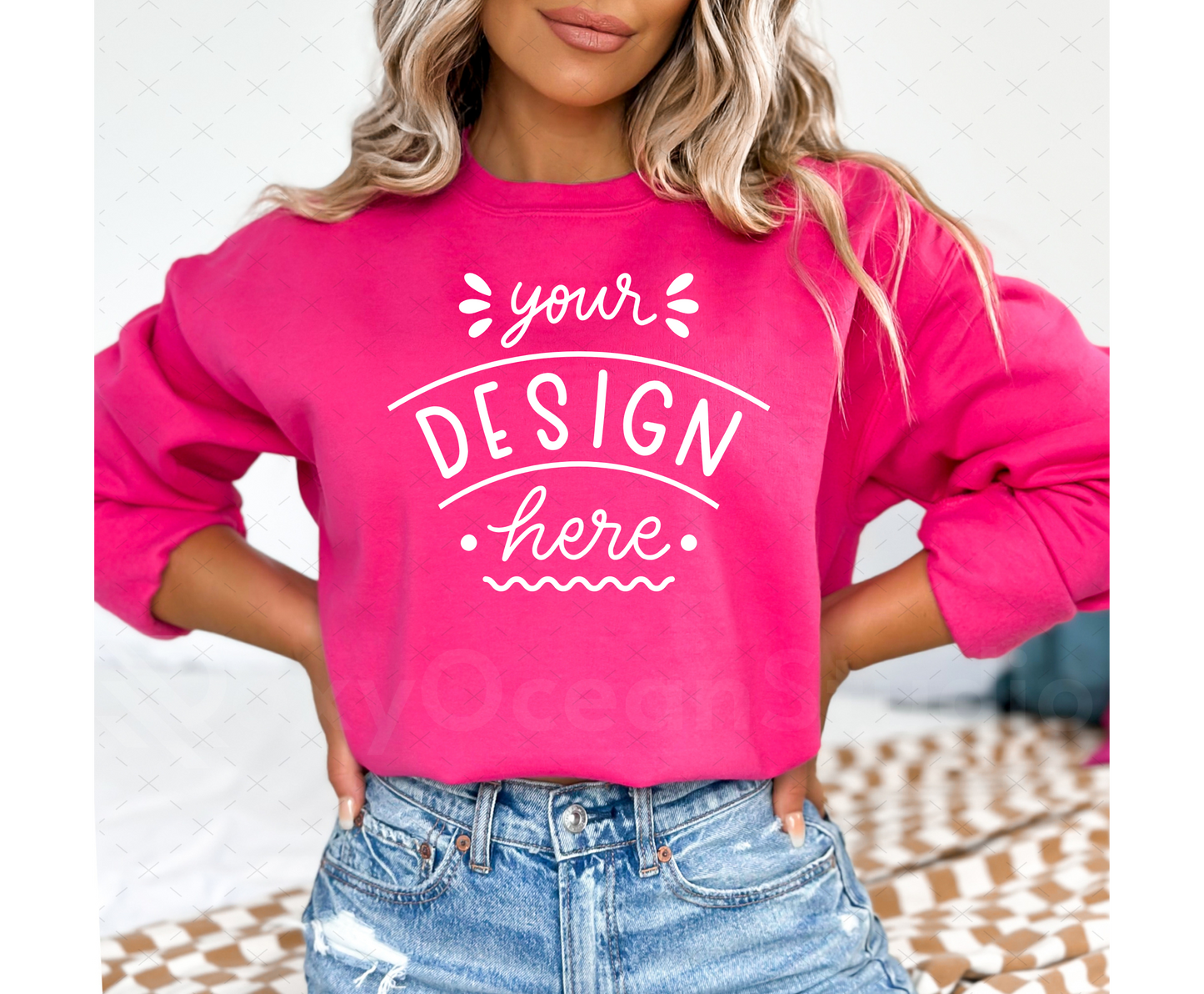 Gildan 18000 Mockup – Heliconia Crewneck Sweatshirt Mockup on Model | Style 1