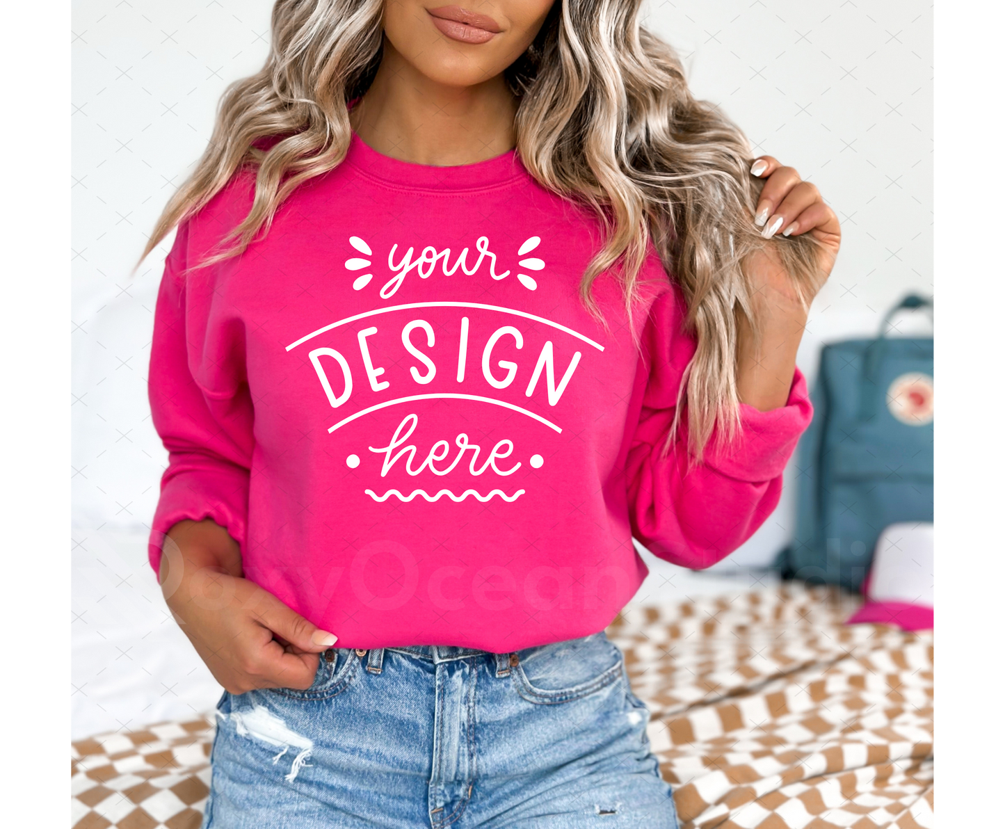 Gildan 18000 Mockup – Heliconia Crewneck Sweatshirt Mockup on Model | Style 2