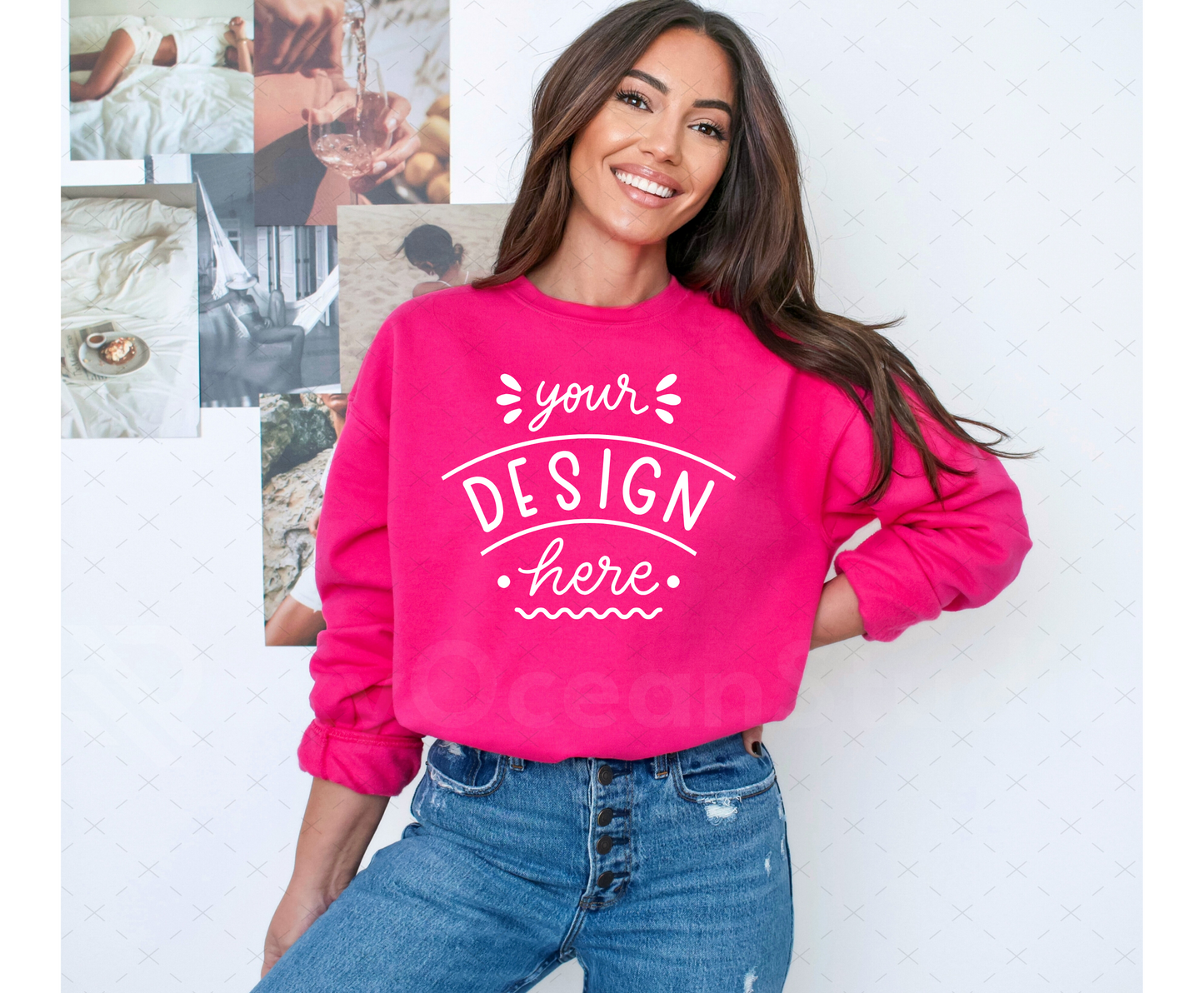 Gildan 18000 Mockup – Heliconia Crewneck Sweatshirt Mockup on Model | Style 3
