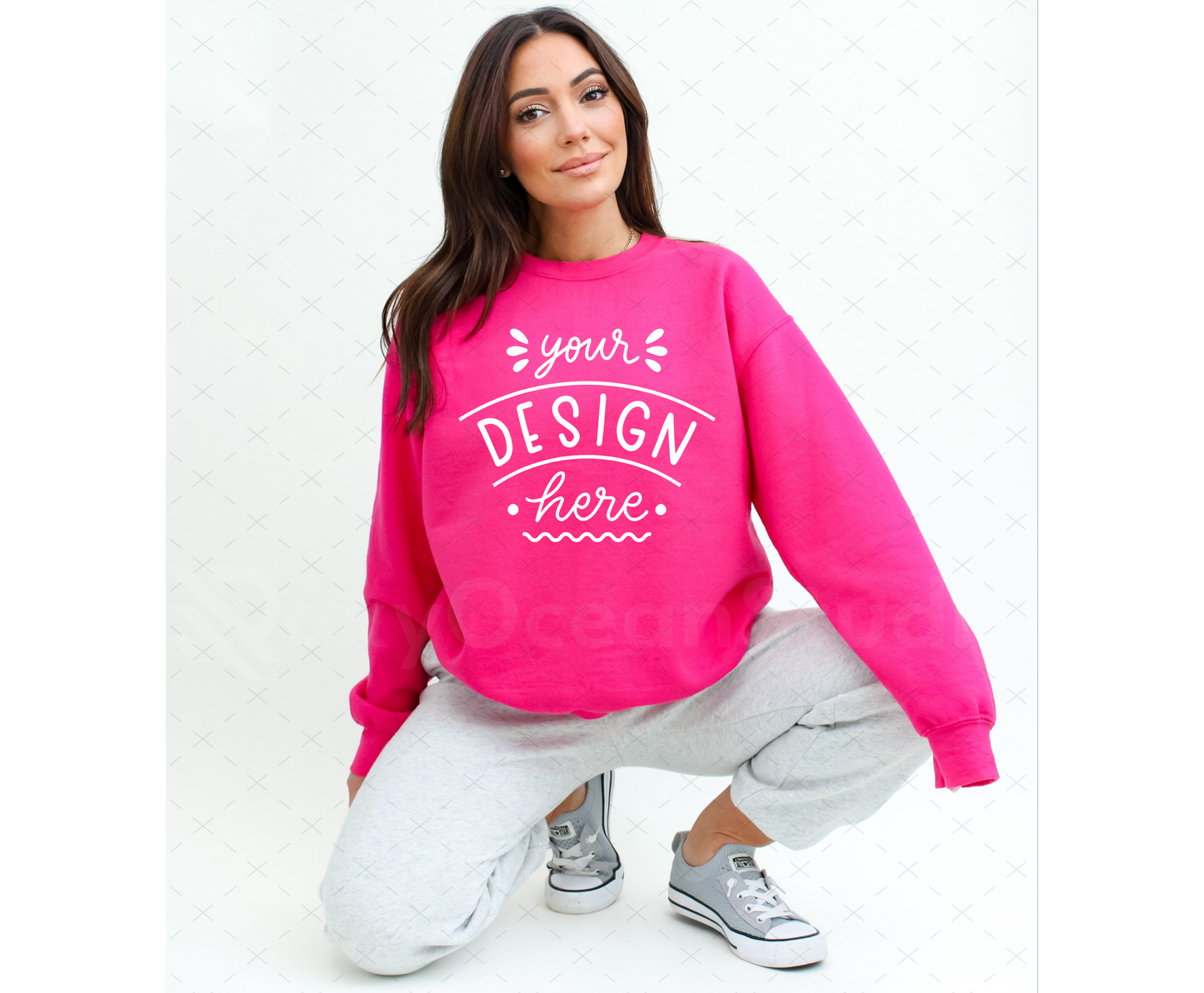 Gildan 18000 Mockup – Heliconia Crewneck Sweatshirt Mockup on Model | Style 5
