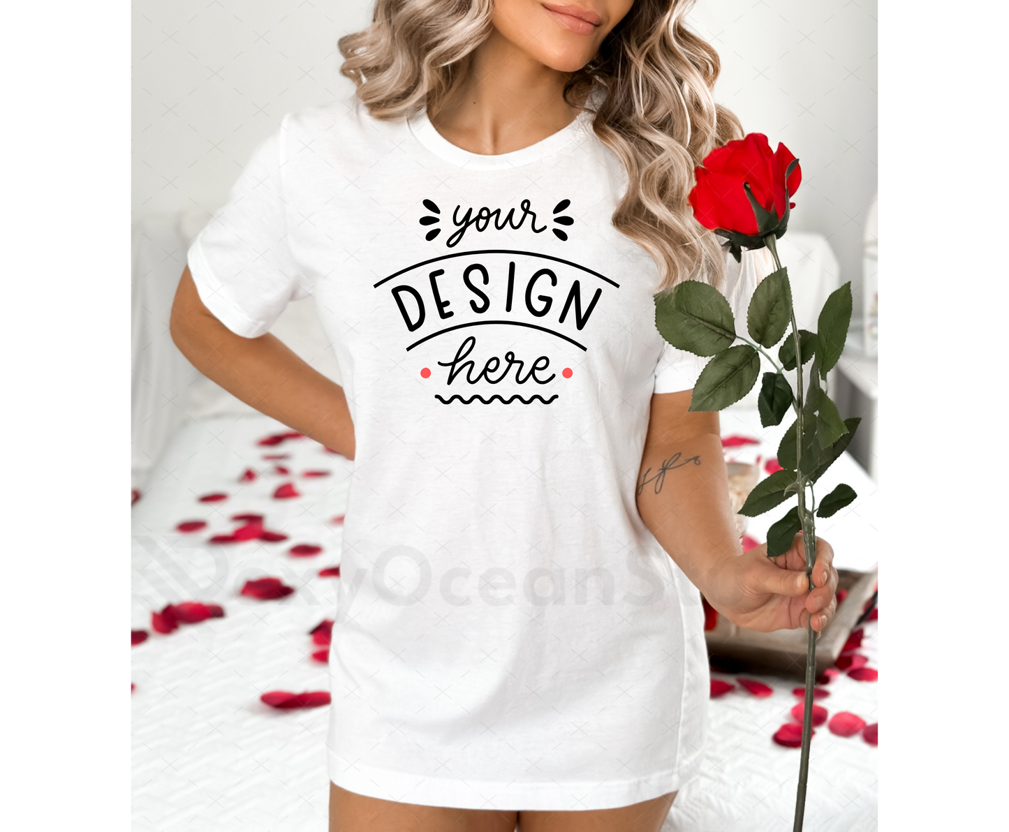 Bella Canvas 3001 Mockup – White T-Shirt Mockup on Model | Valentine’s Day Theme | Style 3