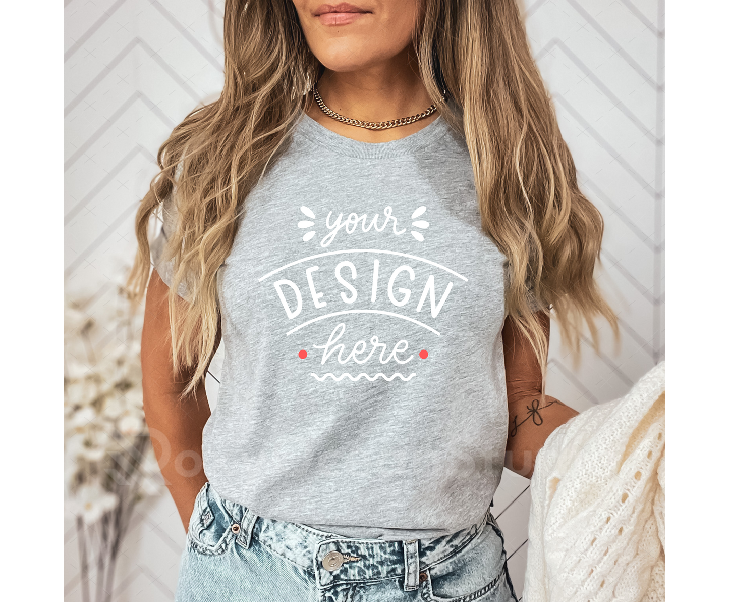 Bella Canvas 3001 Mockup – Athletic Heather Unisex T-Shirt Mockup on Model | Style 15