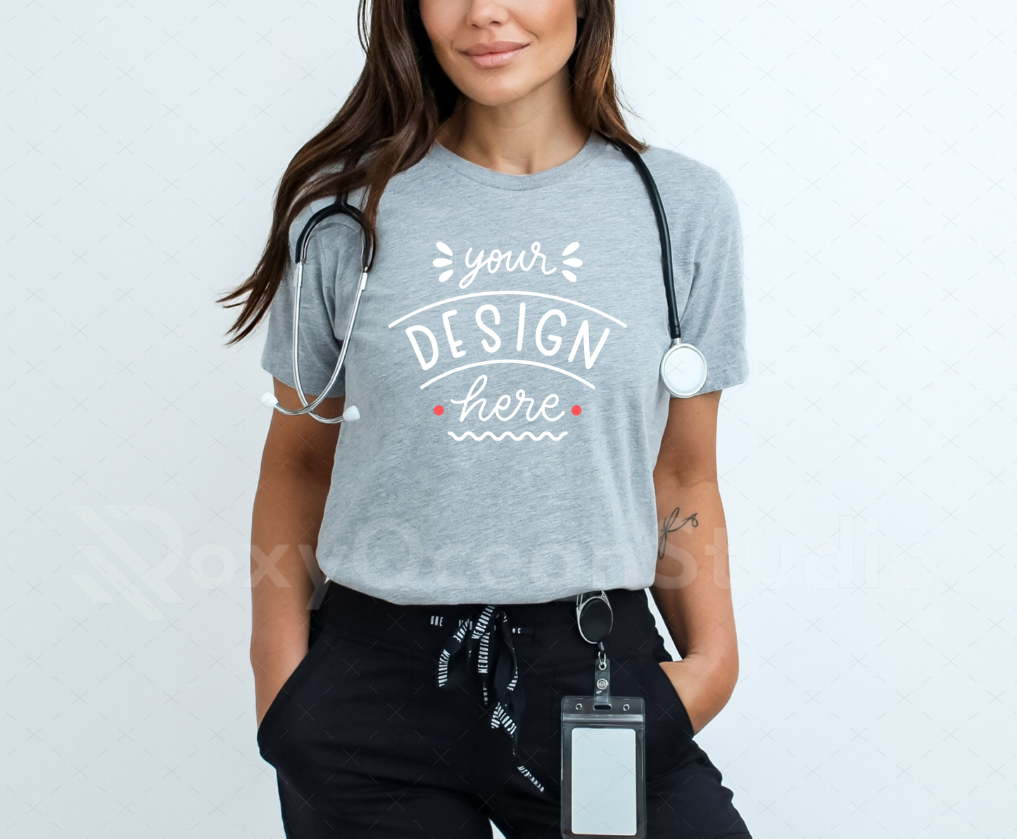 Bella Canvas 3001 Mockup – Athletic Heather Unisex T-Shirt Mockup on Model | Style 4