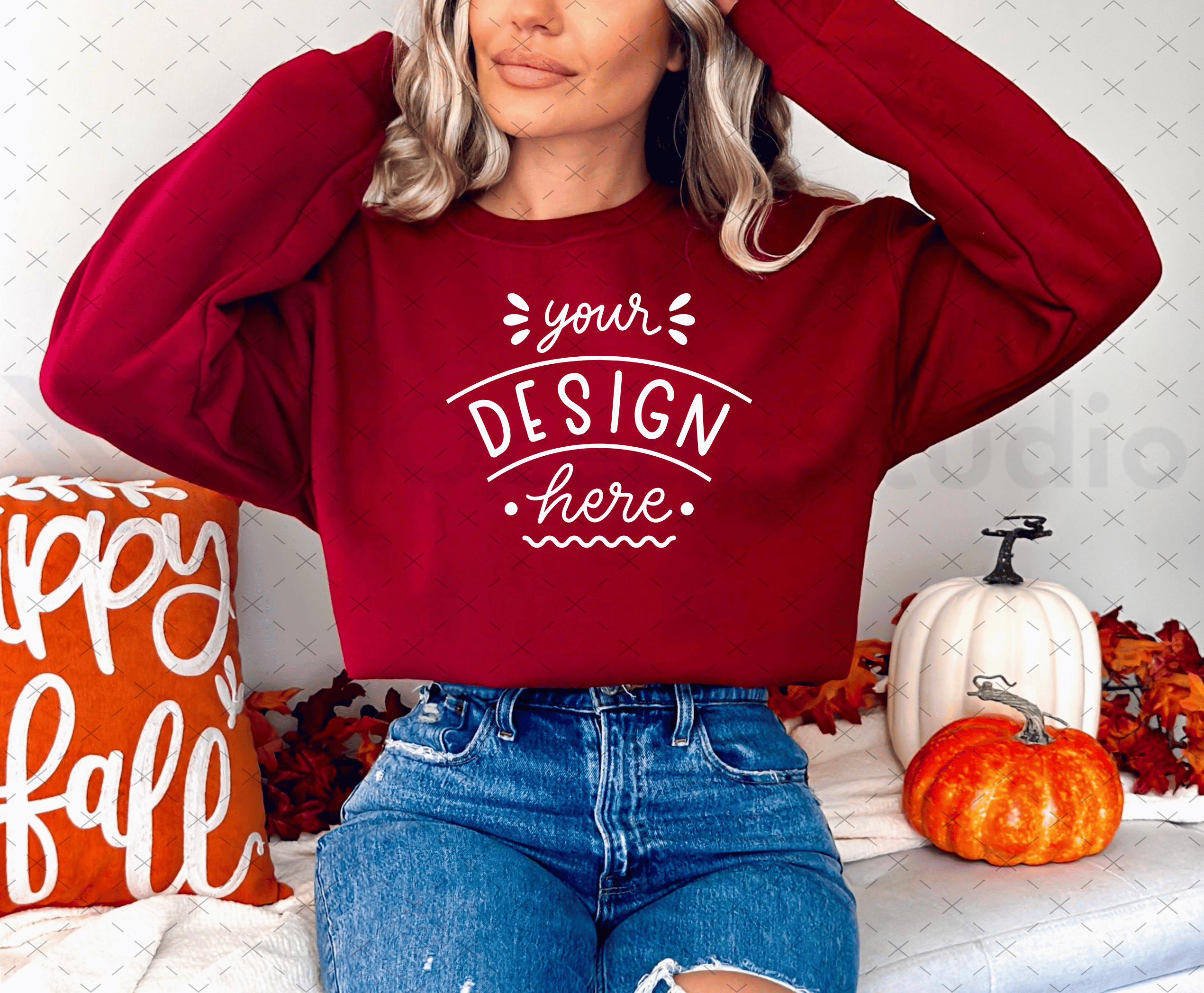 Gildan 18000 Sweatshirt Mockup – Garnet | Fall & Halloween | Style 1