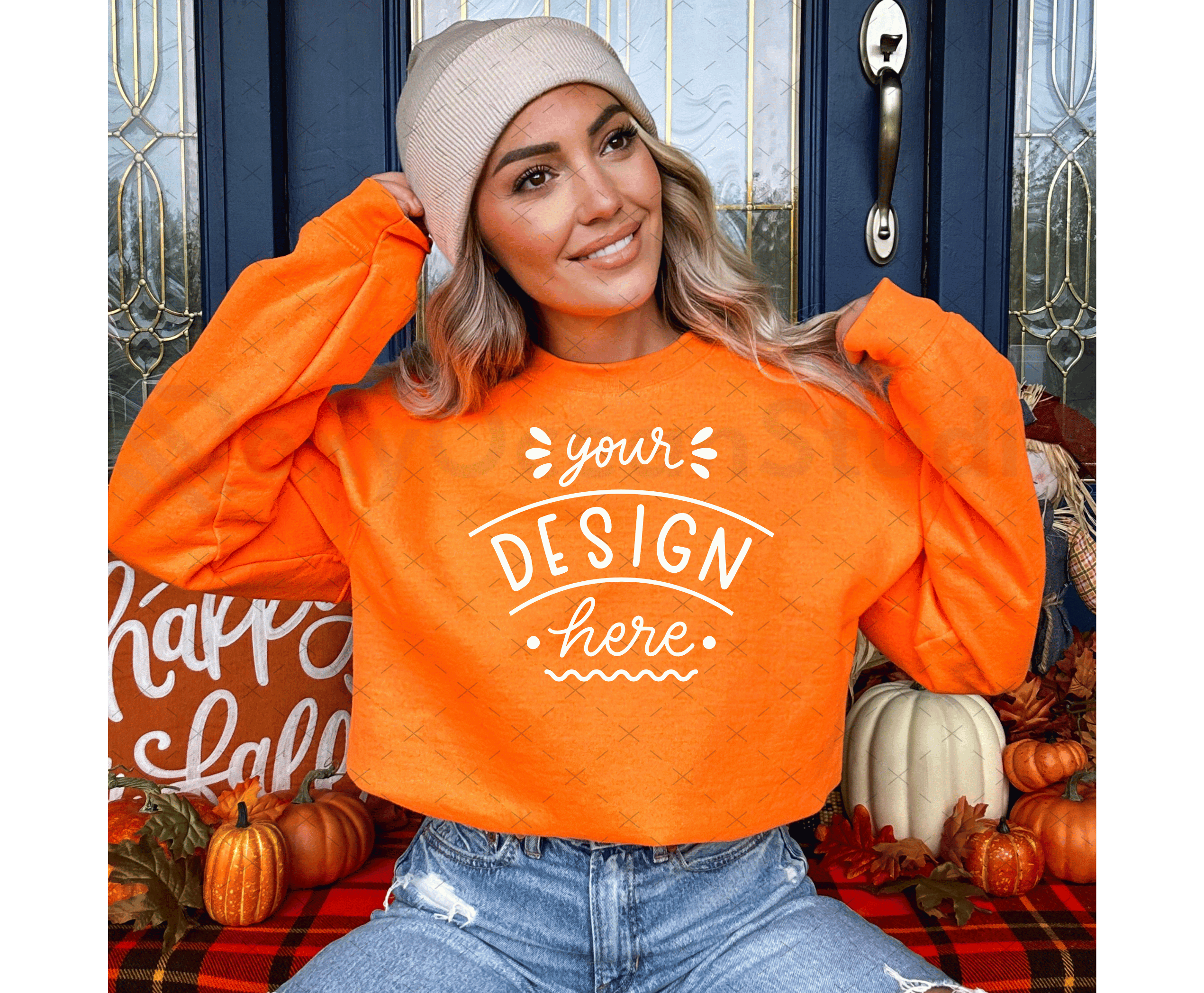 Gildan 18000 Sweatshirt Mockup – Orange | Fall & Halloween | Style 2
