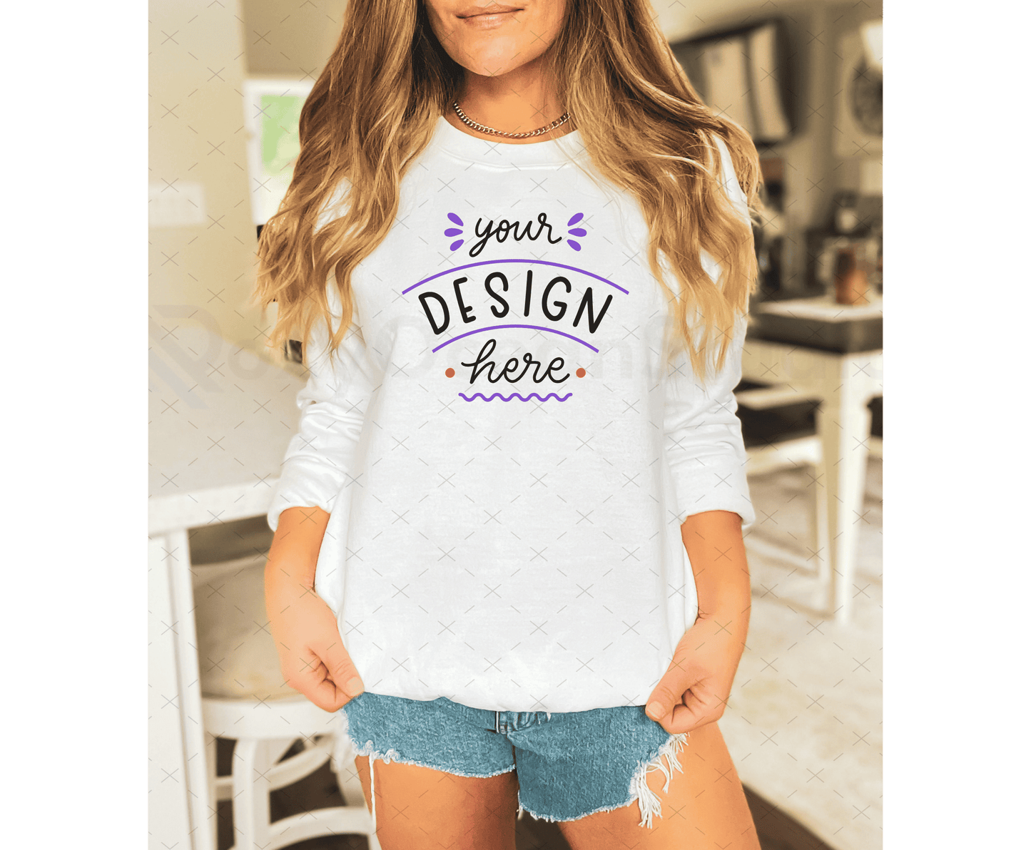 Gildan 18000 Mockup – White Sweatshirt on Model | Fall & Halloween Theme | Style 20
