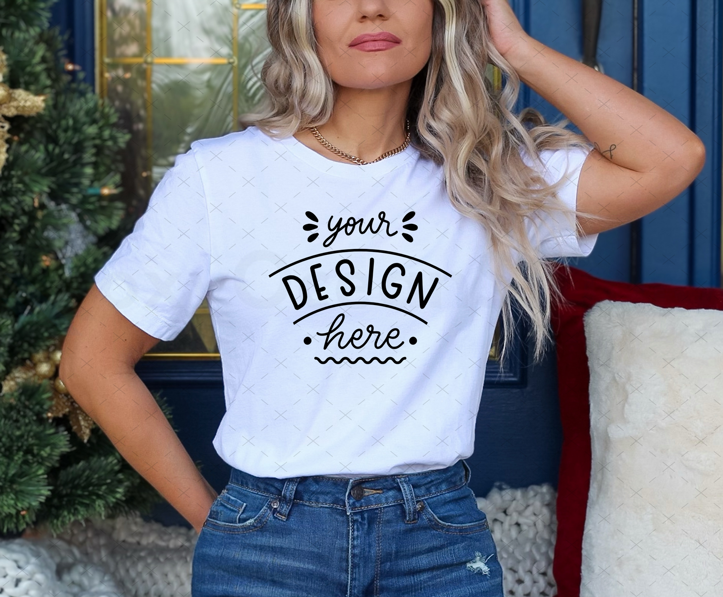 Bella Canvas 3001 Mockup – White T-Shirt on Model | Christmas & Holidays Theme | Style 15