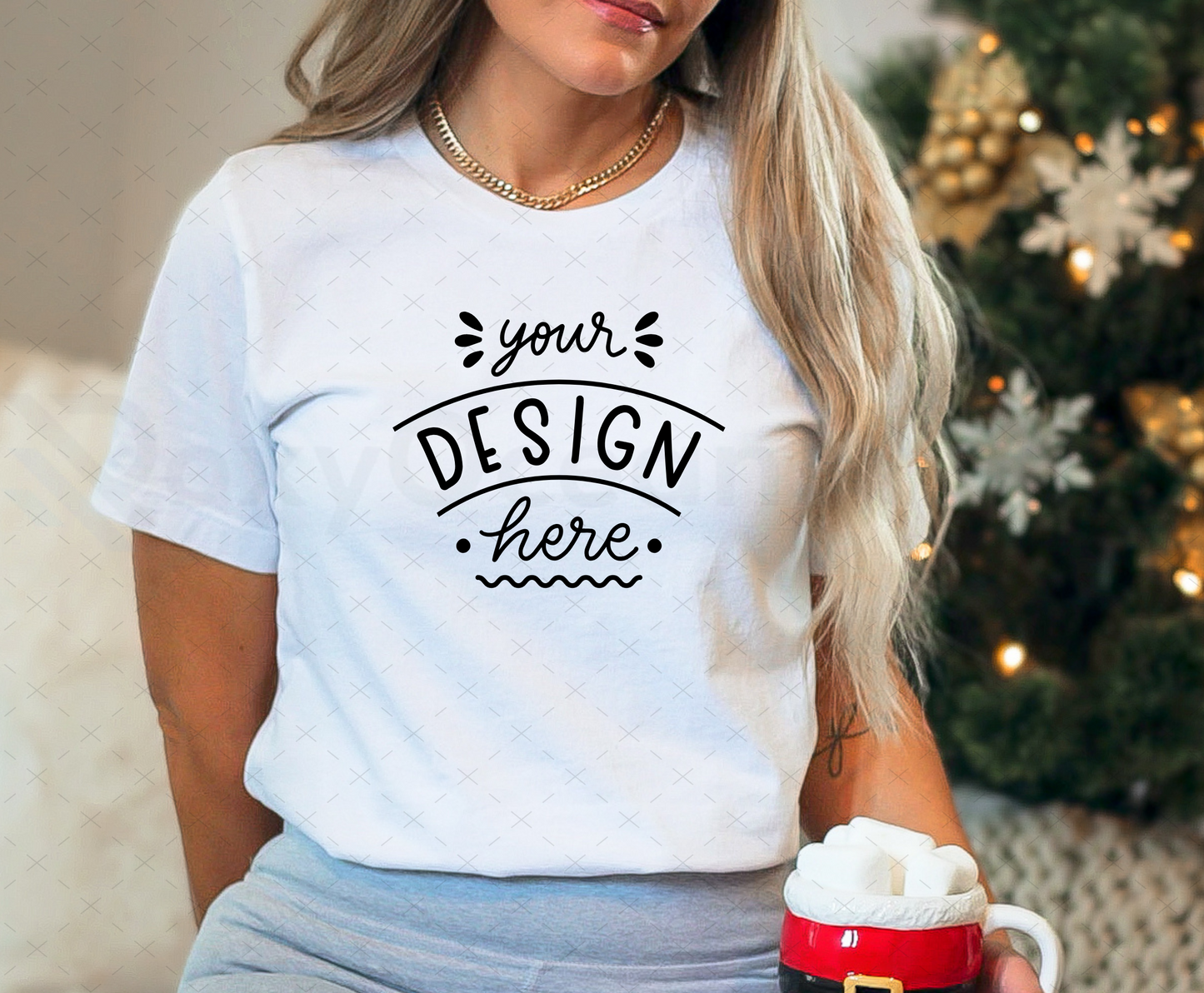 Bella Canvas 3001 Mockup – White T-Shirt on Model | Christmas & Holidays Theme | Style 24