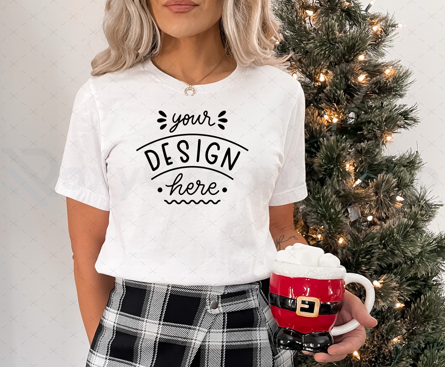 Bella Canvas 3001 Mockup – White T-Shirt on Model | Christmas & Holidays Theme | Style 6