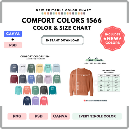 Comfort Colors 1566 Color and Size Chart