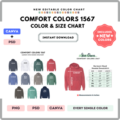 Comfort Colors 1567 Color and Size Chart