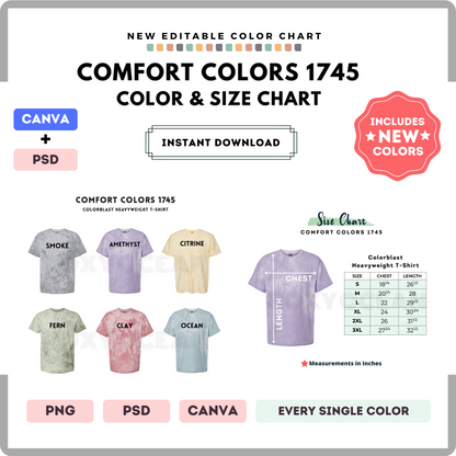 Comfort Colors 1745 Color and Size Chart