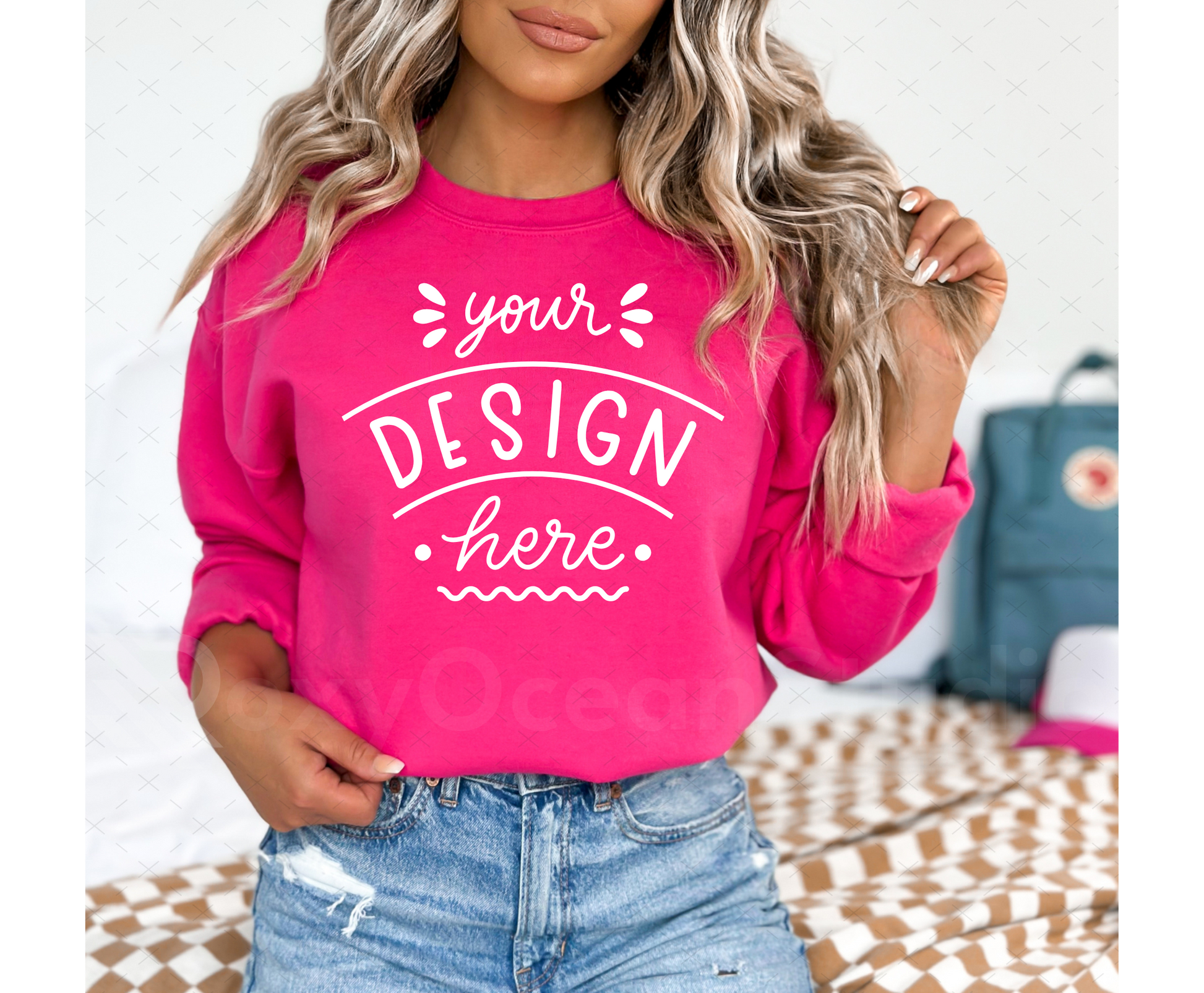 Gildan 18000 Mockup – Heliconia Crewneck Sweatshirt Mockup on Model | Style 2