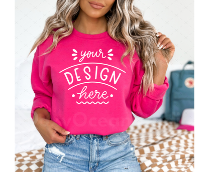Gildan 18000 Mockup – Heliconia Crewneck Sweatshirt Mockup on Model | Style 2