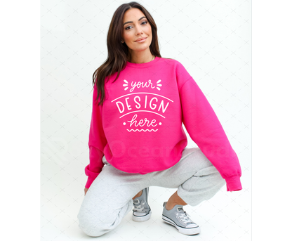 Gildan 18000 Mockup – Heliconia Crewneck Sweatshirt Mockup on Model | Style 5