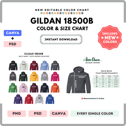 Gildan 18500B Color and Size Chart