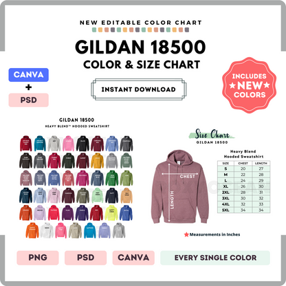 Gildan 18500 Color and Size Chart