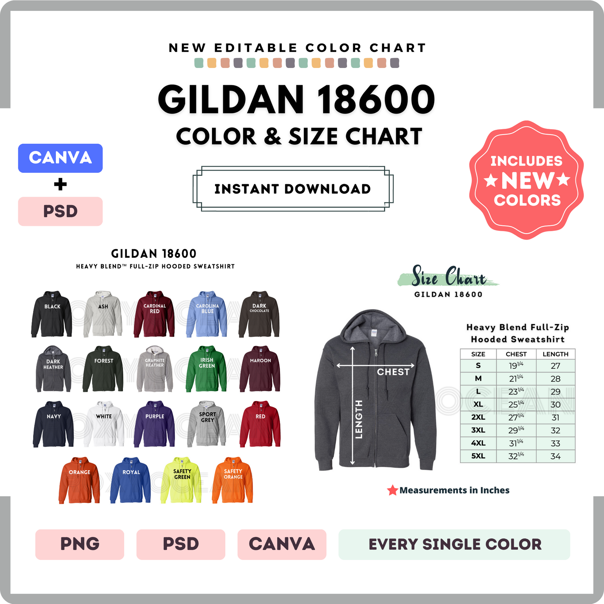 Gildan 18600 Color and Size Chart