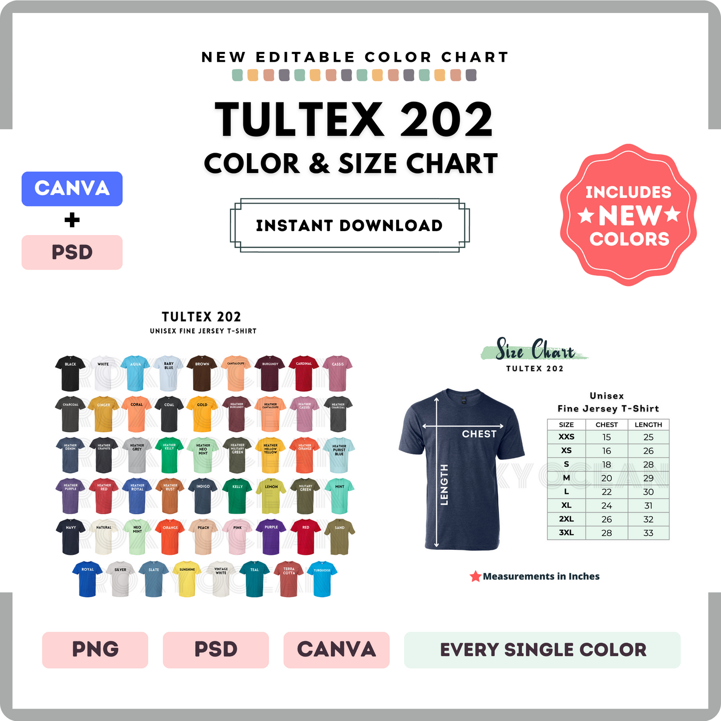 Tultex 202 Color and Size Chart