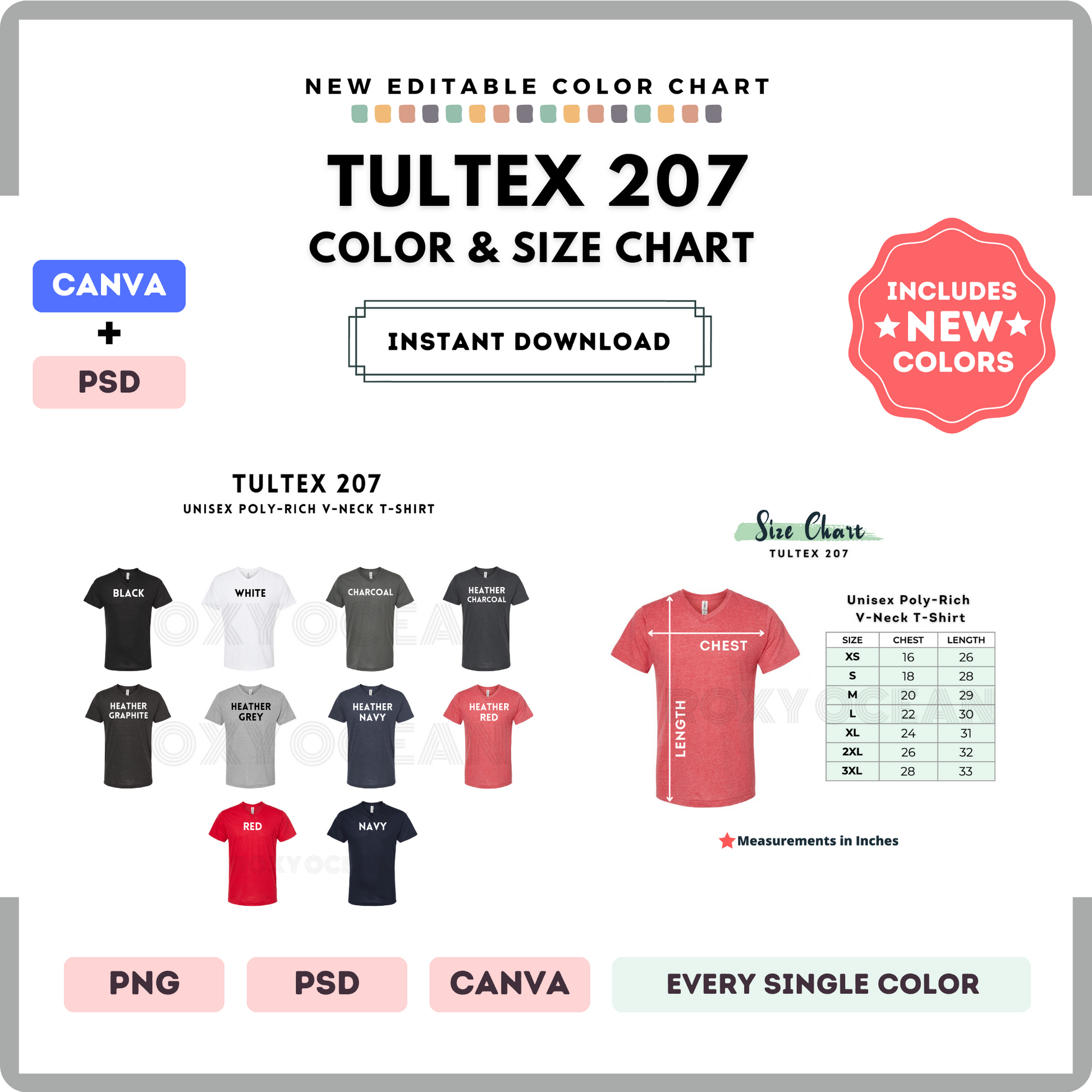 Tultex 207 Color and Size Chart