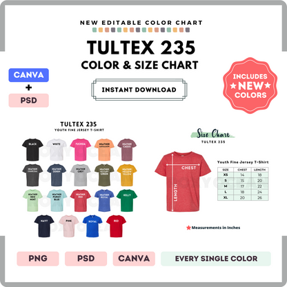 Tultex 235 Color and Size Chart