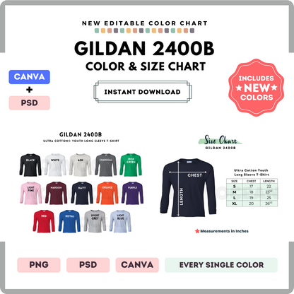 Gildan 2400B Color and Size Chart