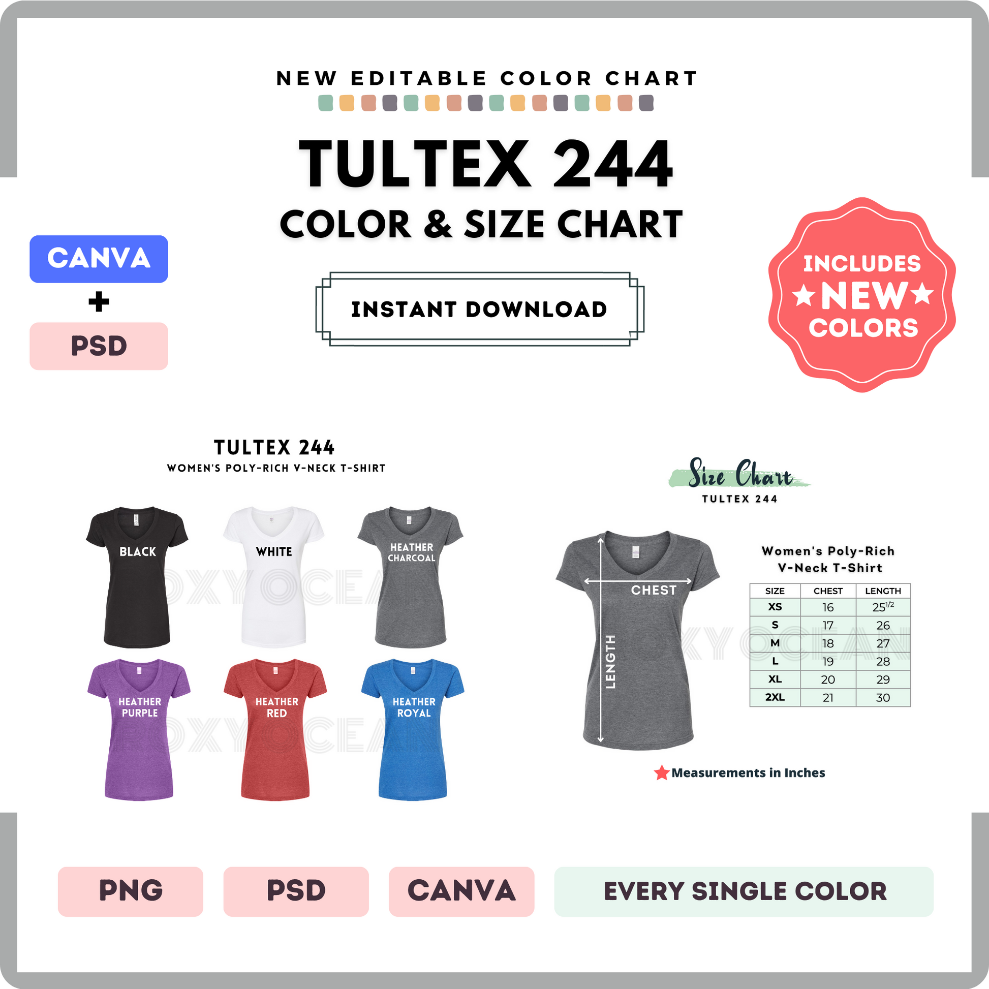 Tultex 244 Color and Size Chart