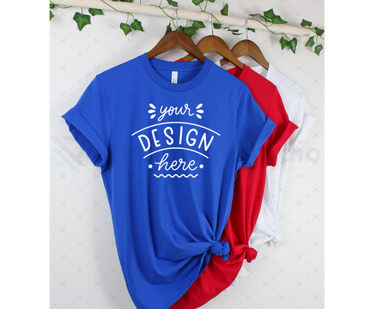 Bella Canvas 3001 Mockup – 4th of July Blue, Red & White T-Shirt Mockup