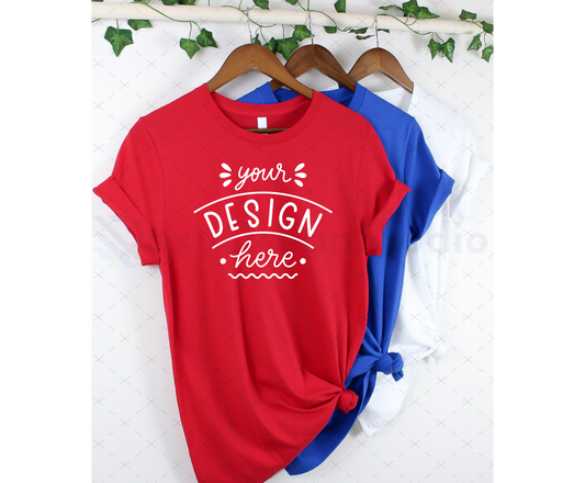 Bella Canvas 3001 Mockup – 4th of July Red, Blue & White T-Shirt Mockup