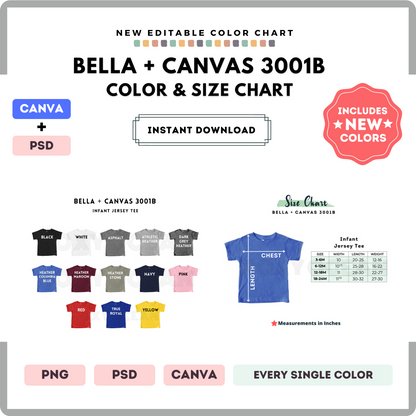Bella Canvas 3001B Color and Size Chart