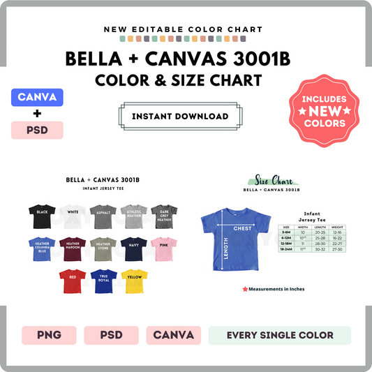 Bella Canvas 3001B Color and Size Chart