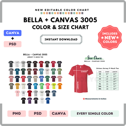 Bella Canvas 3005 Color and Size Chart