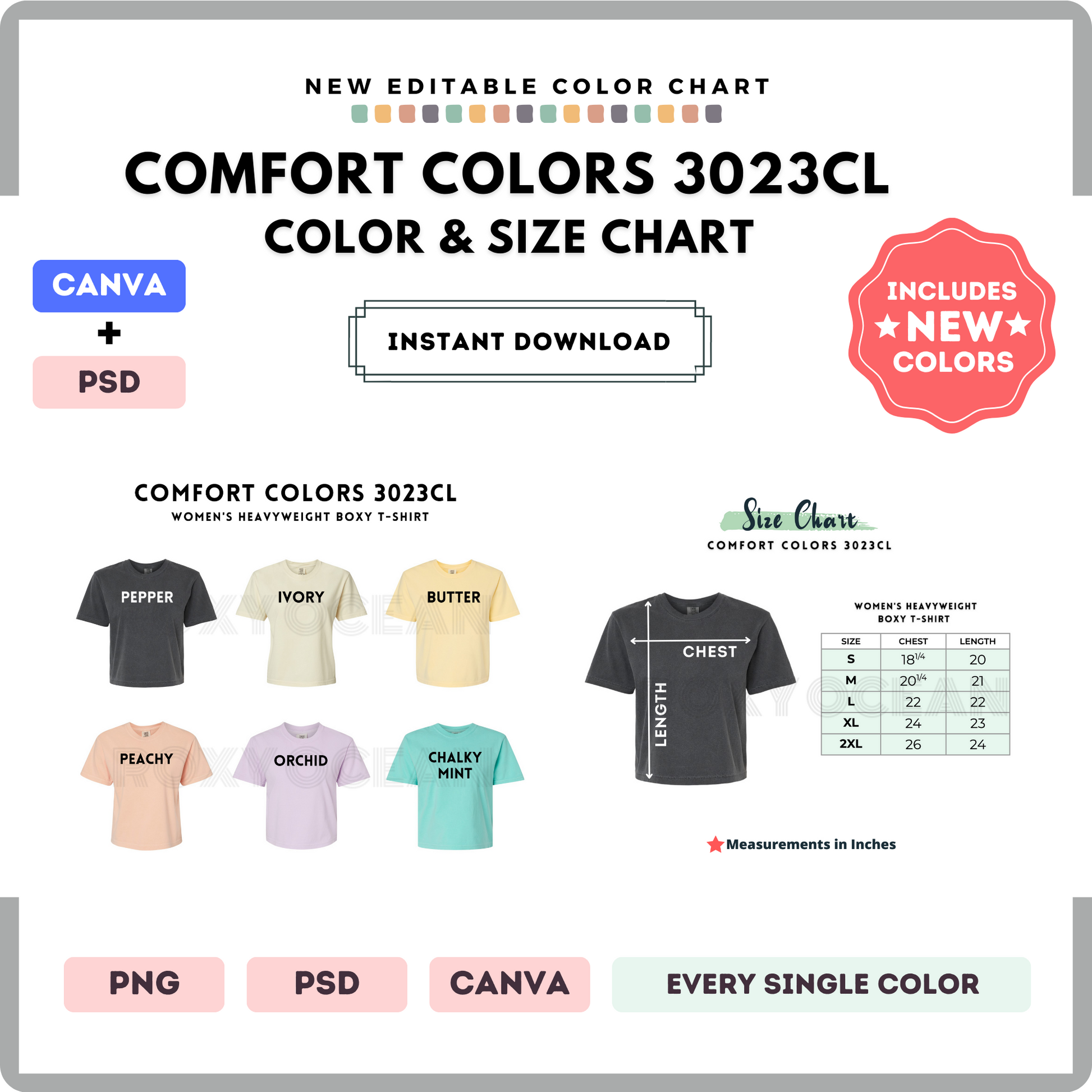 Comfort Colors 3023CL Color and Size Chart