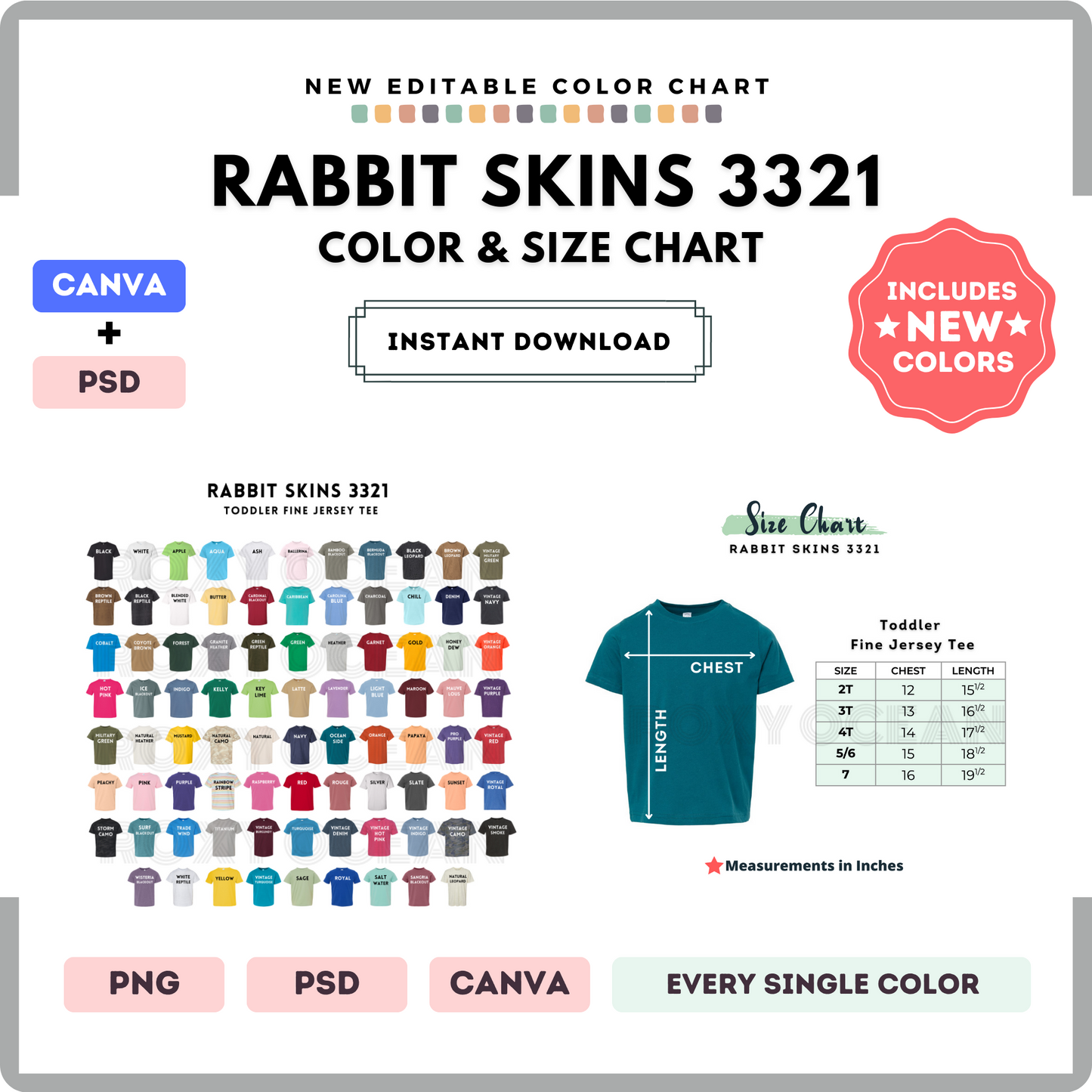 Rabbit Skins 3321 Color and Size Chart