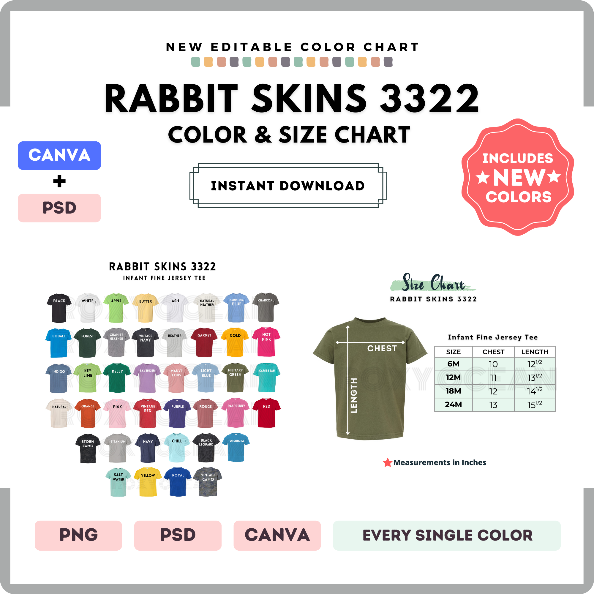 Rabbit Skins 3322 EDITABLE Color + Size Chart | CANVA + PSD Editable C ...
