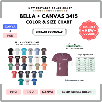 Bella Canvas 3415 Color and Size Chart