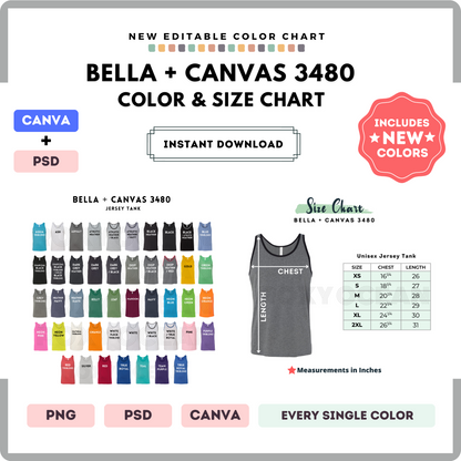 Bella Canvas 3480 Color and Size Chart
