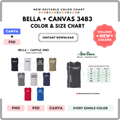 Bella Canvas 3483 Color and Size Chart