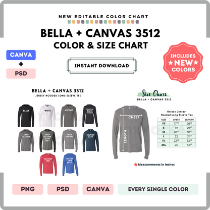 Bella Canvas 3512 Color and Size Chart