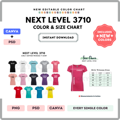 Next Level 3710 Color and Size Chart
