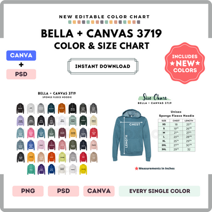 Bella Canvas 3719 Color and Size Chart