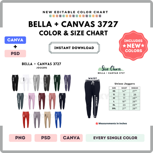 Bella Canvas 3727 Color and Size Chart
