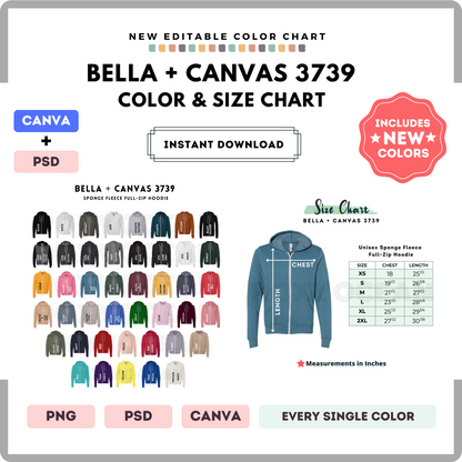 Bella Canvas 3739 Color and Size Chart