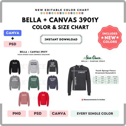 Bella Canvas 3901Y Color and Size Chart