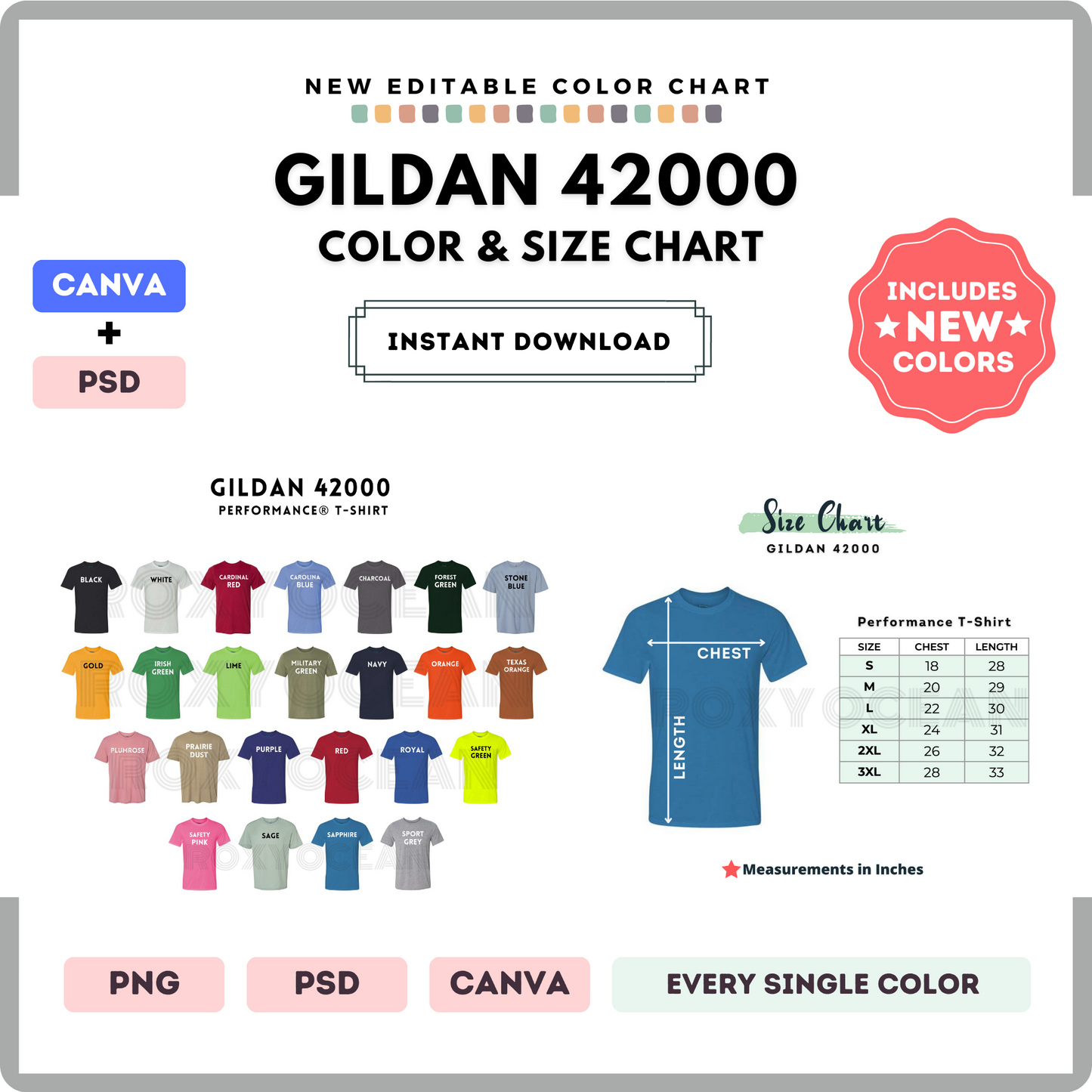 Gildan 42000 Color and Size Chart