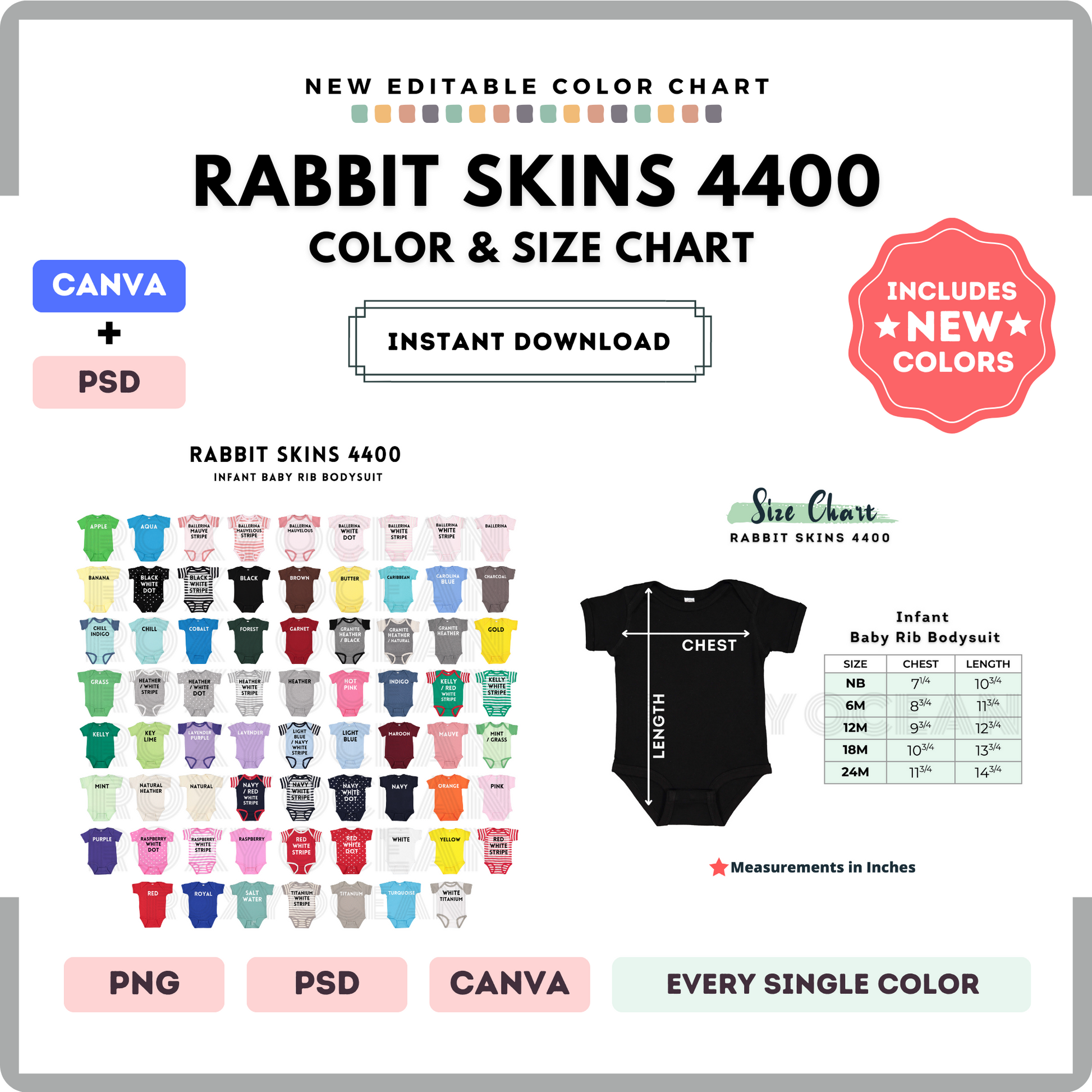 Rabbit Skins 4400 Color and Size Chart