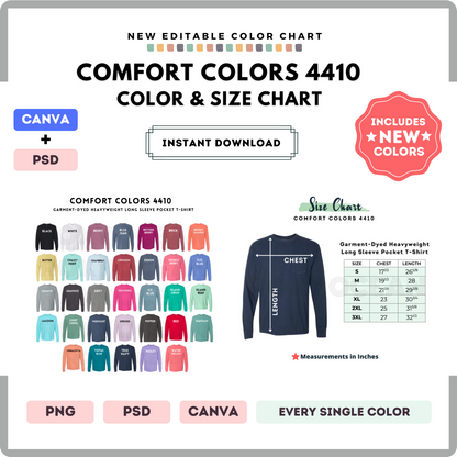 Comfort Colors 4410 Color and Size Chart