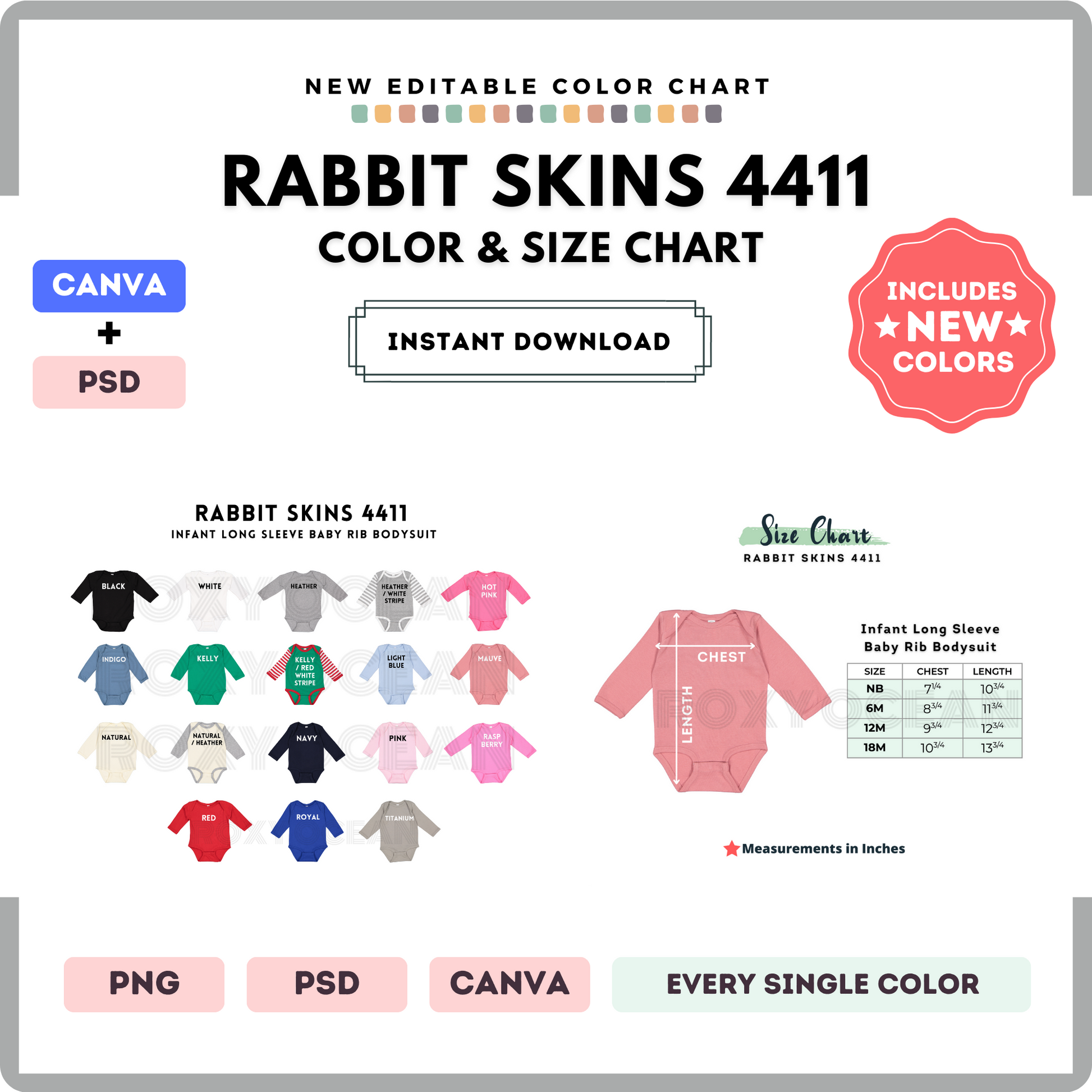 Rabbit Skins 4411 Color and Size Chart